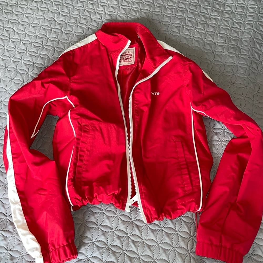 Red Levi’s cropped windbreaker jacket